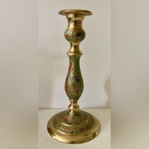 Ornate Hand Painted Solid Brass Candelabra